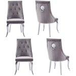 Homy france - lot de 4 chaises lion capitonnes et cloutes chrome velours moka