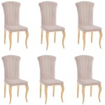 Homy france - lot de 6 chaises baroque louis gold velours beige