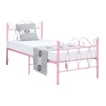 Homy france - lit 1 place 90x190 cm julie mtal rose sommier inclus