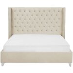 Homy france - lit double 180x200 cm princesse velours beige sommier inclus