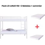 Homy france - pack lit superposé luna 1 + 1 90x190 cm blanc + matelas + sommiers séparable Homy france - pack lit superposé luna 1 + 1 90x190 cm blanc + matelas + sommiers séparable