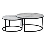 Homy france - table basse gigogne metal noir verre marbre blanc