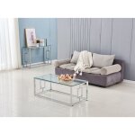 Homy france - table basse plateau en verre transparent pieds chroms 120 cm - sophie