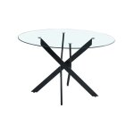 Homy france - table a manger ronde jessica black xxl noir verre transparent 120 cm
