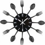 Horloge de cuisine effet miroir avec cuillre, fourchette, autocollant amovible en 3d pour la dcoration ...
