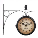 Horloge de gare r�tro double face, horloge murale �tanche, cadran avec potence de fixation pendule double ...