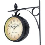 Horloge de gare r�tro, horloge murale double cadran pour l?int�rieur et l?ext�rieur, noir