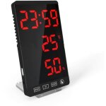 Horloge à miroir led, thermomètre et hygromètre, horloge météo électronique, réveil, lettres rouges en ... Horloge à miroir led, thermomètre et hygromètre, horloge météo électronique, réveil, lettres rouges en ...