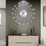 Horloge murale argent� geante avec strass, metal silencieuse pendule murale moderne nordic d�coration, ...
