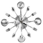 Horloge murale couverts, montre de � cuill�res, louche & fourchettes, � 40 cm, m�tal, � pile, bruit, ...