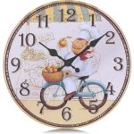 Sunxury - horloge murale cuisine bois jaune silencieuse 30cm pendule murale quartz rustique avec le modle ...