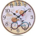 Horloge murale cuisine bois jaune silencieuse 30cm pendule murale quartz rustique avec le mod�le de chef ...