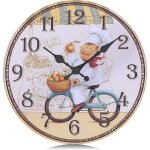 [jamais utilis�]horloge murale cuisine bois jaune silencieuse 30cm pendule murale quartz rustique avec ...
