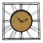 Horloge murale décorative forme carrée avec fibres végétales Horloge murale décorative forme carrée avec fibres végétales