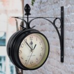 Horloge murale double face, horloge de jardin r�tro europ�enne avec double surface en verre, horloge ...