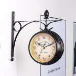 Horloge murale double face, horloge de jardin r�tro europ�enne avec double surface en verre, horloge ...