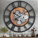 Horloge murale engrenages mobiles geante 57cm, industrielle bois vintage pendule murale steampunk design ...