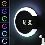 Horloge murale � led, t�l�commande cr�ative par usb, horloge num�rique, miroir creux, alarme de temp�rature, ...