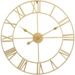 Horloge murale m�tal r�tro chiffres romains, ronde moderne quasi silencieuse, 40 cm, salon cuisine