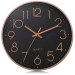 Horloge murale noir moderne silencieuse 30cm, quartz sans tic - tac d�co, chiffres 3d or rose pendule ...