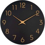 Horloge murale noire 35, 6 cm silencieuse sans tic tac chiffres or rose d�co minimaliste chambre salon ...