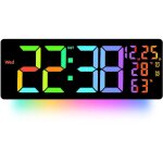 Horloge murale num�rique, grand �cran 16, 5 pouces, double alarme, variateur automatique de luminosit� ...