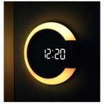 Horloge murale num�rique led grand �cran, r�veil mural rond de 12 pouces avec t�l�commande rgb veilleuse ...