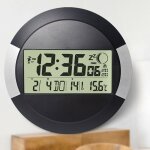 Horloge murale (pendule sans tic tac, sans fil, avec des piles, format 24h, calendrier, jour, thermomètre ... Horloge murale (pendule sans tic tac, sans fil, avec des piles, format 24h, calendrier, jour, thermomètre ...