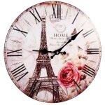 Horloge murale rond style antique vintage  tour eiffel paris  en bois - d�coration de cuisine ou salon ...