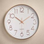 Horloge murale ronde, 30 cm, petite pendule � accrocher au mur, design classique, piles, blanche