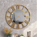 Horloge murale ronde avec miroir, id�ale pour le salon, la chambre et le bureau, cadre et aiguilles dor�s, ...