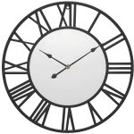 Horloge murale ronde avec miroir, id�ale pour le salon, la chambre et le bureau, cadre noir, aiguilles ...