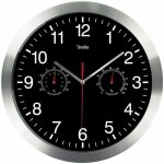 Horloge murale ronde � quartz avec thermom�tre et hygrom�tre pour salon cuisine bureau (noir)