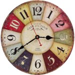 Horloge murale vintage color� en bois pendule murale silencieuse cadran r�tro design rond rustique style ...