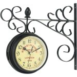 Horloge murale vintage double face en fer forg�, horloge de gare, cadre en m�tal avec couvercle �tanche, ...