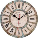 Horloge murale vintage style industriel - design r�tro silencieux en bois moderne pour chambre, cuisine, ...