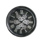 Horloge ronde noire et argentée mécanisme apparent 34x9x34cm Horloge ronde noire et argentée mécanisme apparent 34x9x34cm