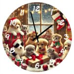 Horloge en verre chiots et chatons de no�l 29 cm