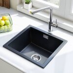 Horow 45x40 cm Évier en granit noir, 1 bac encastrable, 80 % sable de quartz, avec siphon Horow 45x40 cm Évier en granit noir, 1 bac encastrable, 80 % sable de quartz, avec siphon