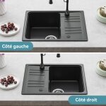 Horow - 57x45 cm Évier en granit noir, 1 bac encastrable de, lavabo de cuisine avec installation réversible, ... Horow - 57x45 cm Évier en granit noir, 1 bac encastrable de, lavabo de cuisine avec installation réversible, ...