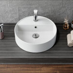 Horow vasque � poser, 42 cm rond lavabo � poser, blanc, vasque lave mains avec trou pour robinet et trou ...