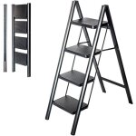 Hostrm - escabeau 4 marches foldpact4, marche pied pliable, design ultra - compact, marches larges 17, ...
