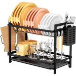 Gouttoir vaisselle cuisine  2 niveaux, noir, sur evier, avec bac rcupration amovible et porte - couverts ...