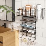 Support de sche - cheveux mural organisateur 4 tagres panier en fil avec crochet, support rsistant ...