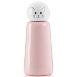 House doctor - gourde enfant en inox 300 ml coloris rose et blanc - motif chat