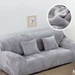 Housse de canap� 3 places - velours - gris clair - 190 - 230 cm - extensible - lavable