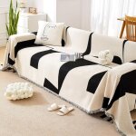 Housse de canap� d'angle, housse boh�me pour canap�, protection lavable en chenille avec pompons, adapt�e ...