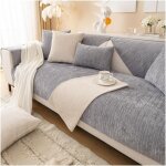 Housse de canap� en chenille antid�rapante toute saison avec particules silicone, gris, 90x210 cm
