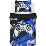 Housse de couette 140x200 cm pour enfant gar�on, parure de lit enfant imprim�e gamer manette de jeu, ...