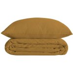 1001kdo - housse couette + 2 taies 220 x 240 cm percale de coton uni ocre